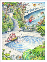 St Tropez surf cartoon by cartoonist Nick Lyons